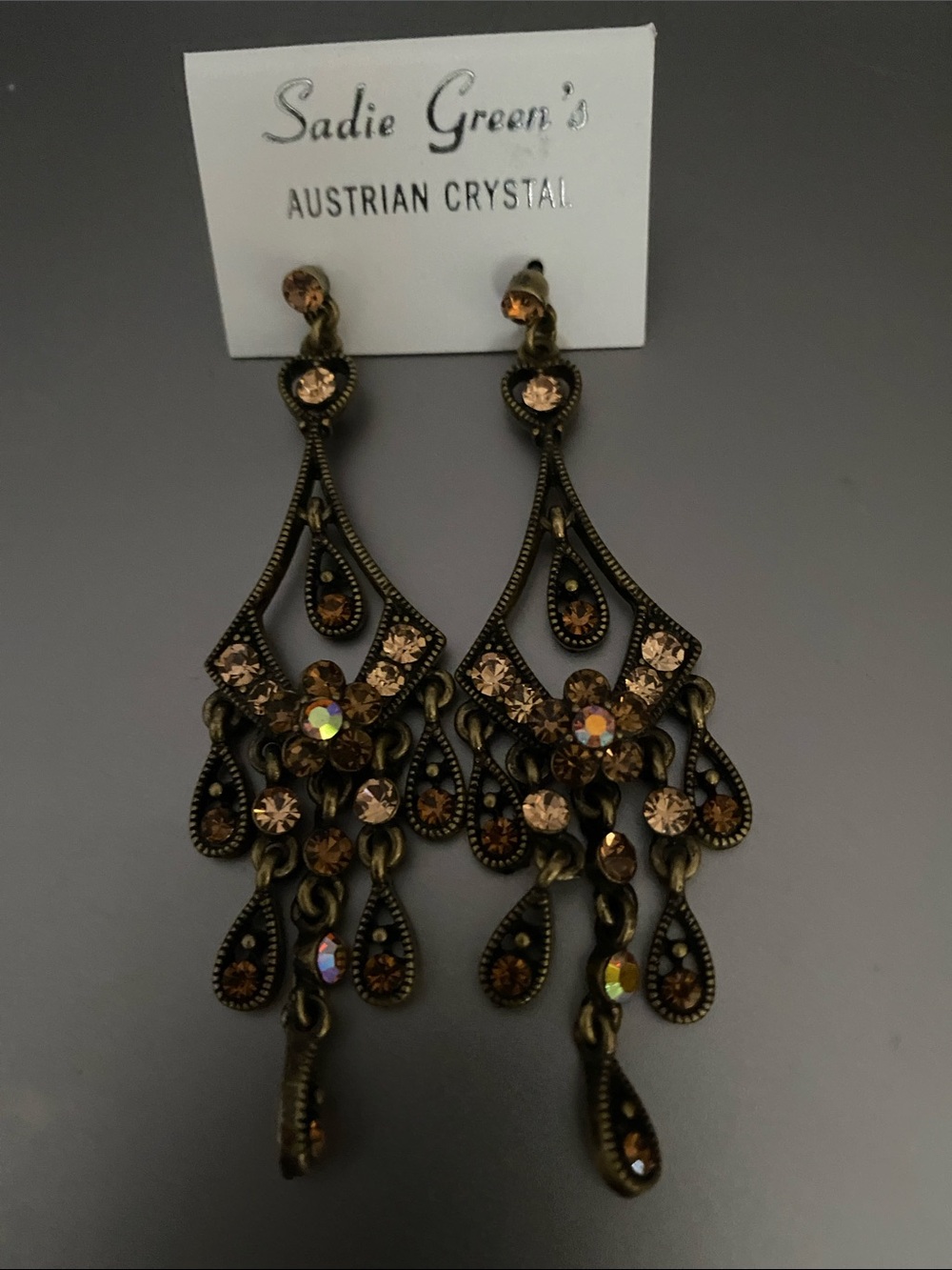 Gold-Tone Austrian Crystal Chandelier Earrings - Champagne